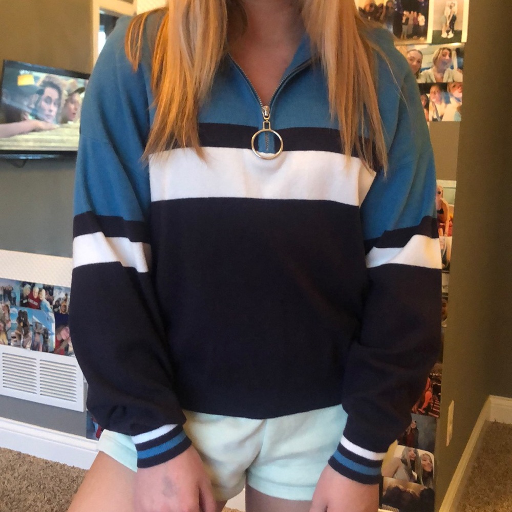 blue quarter zip sweater